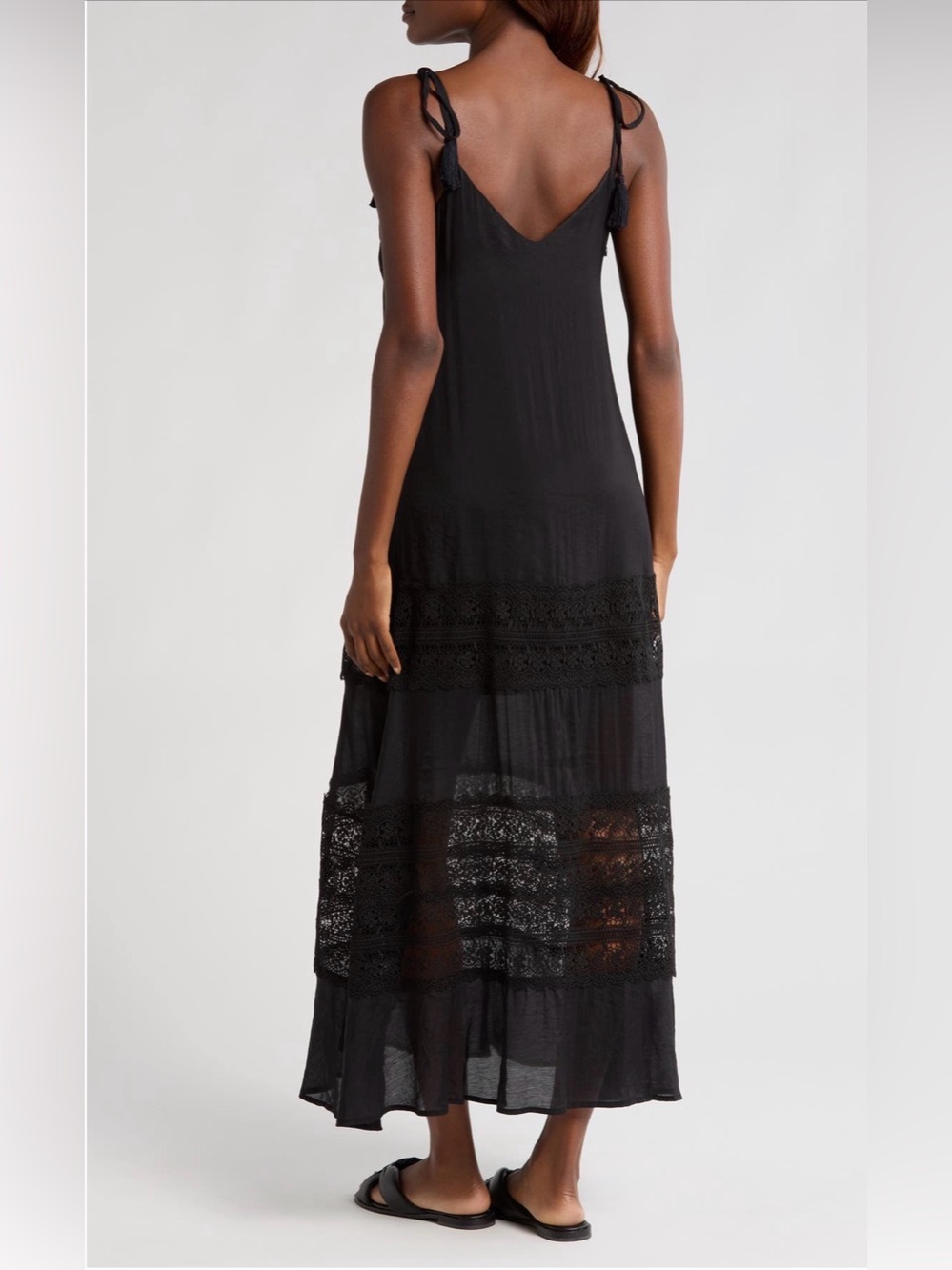 33. Elan $74 (current) Black Lace-Trim Cover up Maxi Dress - Picture 2 of 4
